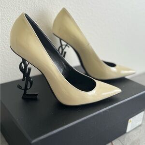 YSL Beige Patent Leather Heels